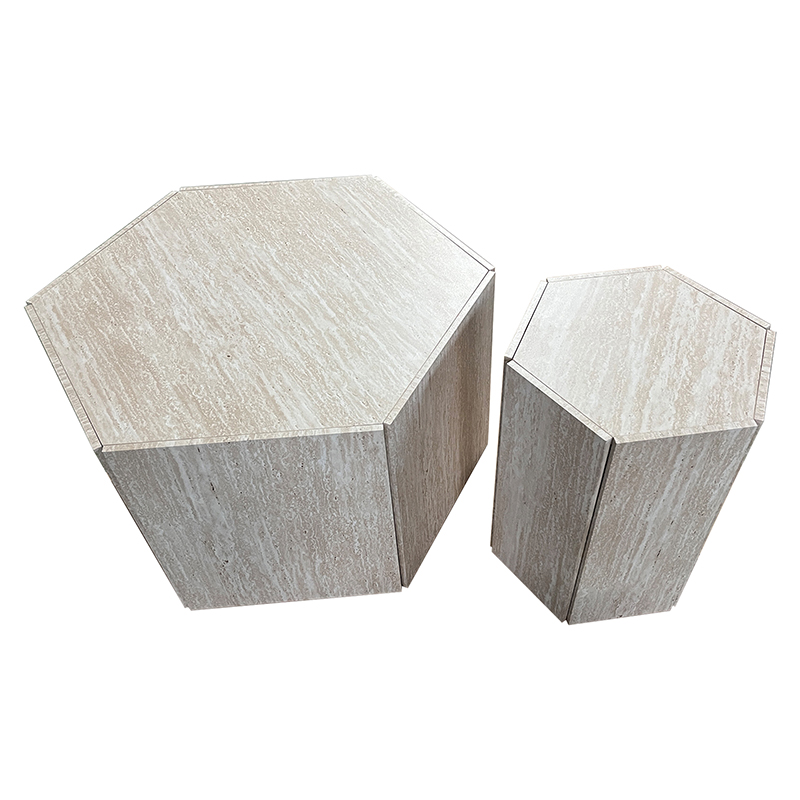 Travertine - Colored Hexagonal Coffee Table Set