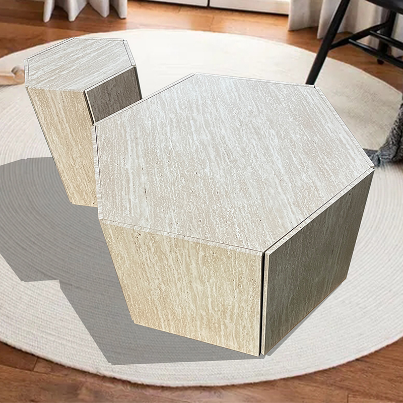 Travertine - Colored Hexagonal Coffee Table Set AHF241691 (6)