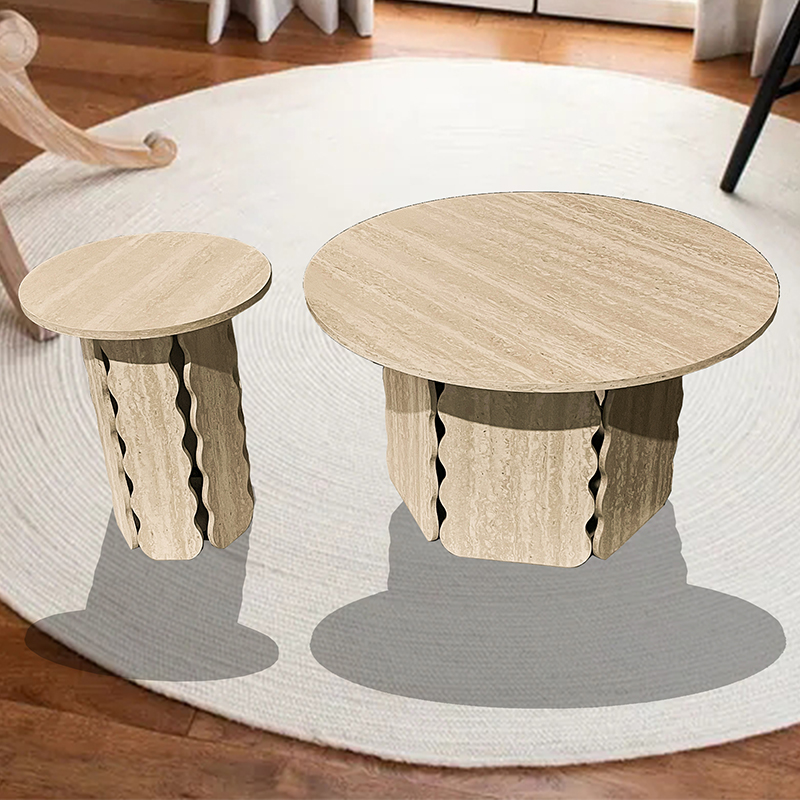 Travertine - Colored Circular Coffee Table Set AHF241692 (6)